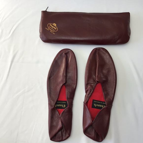 mens leather travel slippers with pouch